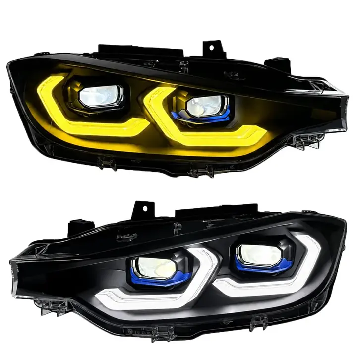 F30/F35 headlight assembly shown in white and amber lighting.